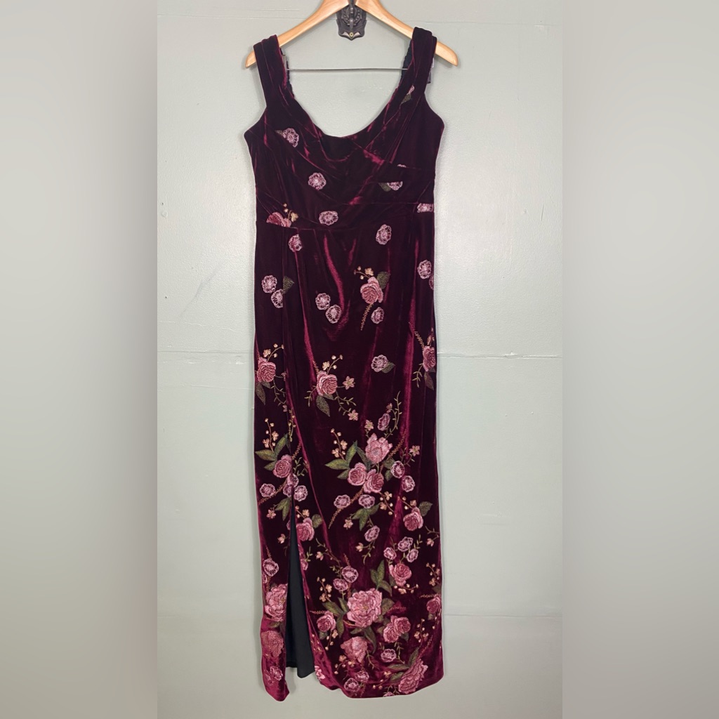 Marchesa Deep Red And Pink Floral Maxi Dress